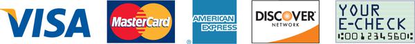 Visa, Mastercard, American Express, Discover Network, Your E-Check